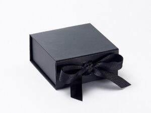 Black Emboss Printed With Ribbon Box